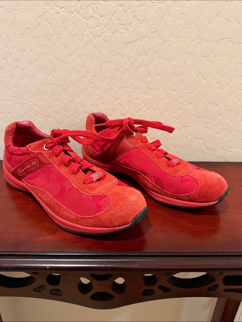 Coach Signature RED Crissa Suede /Canvas Sneaker Womens SZ 8